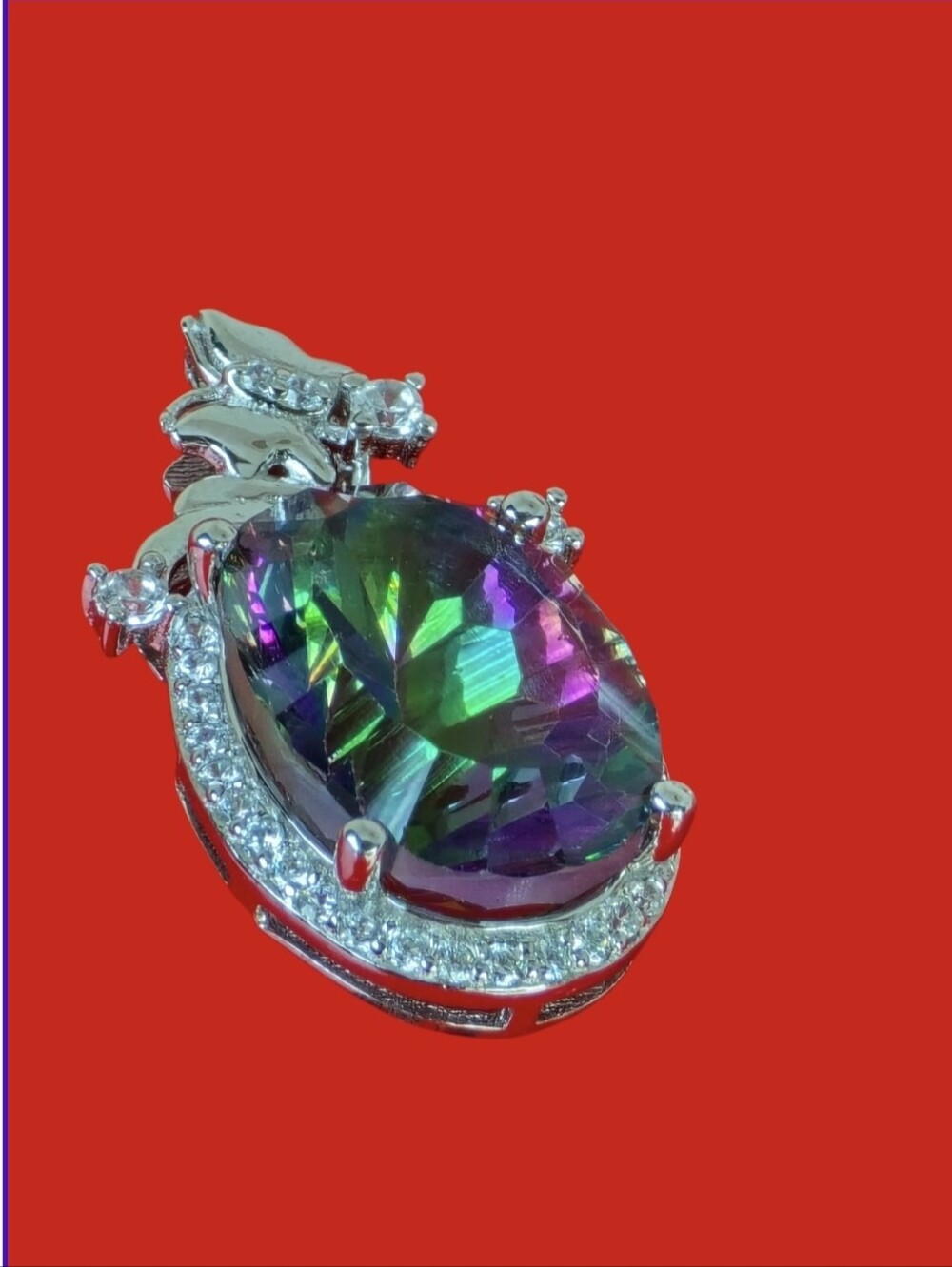 925 Sterling Silver Pendant 2.3x1.3cm With  Natural Mystic Quartz & CZ